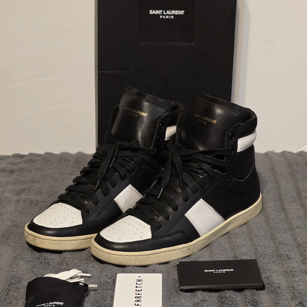 SAINT LAURENT Court Classic SL/10H High Top Sneakers Black/White Mens Sz 41 EUC